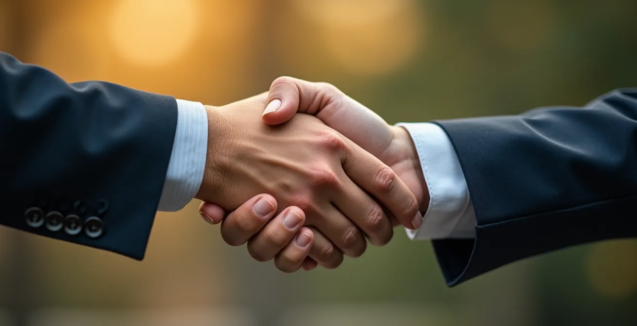 Poignée de main entre élus symbolisant la coopération énergétique