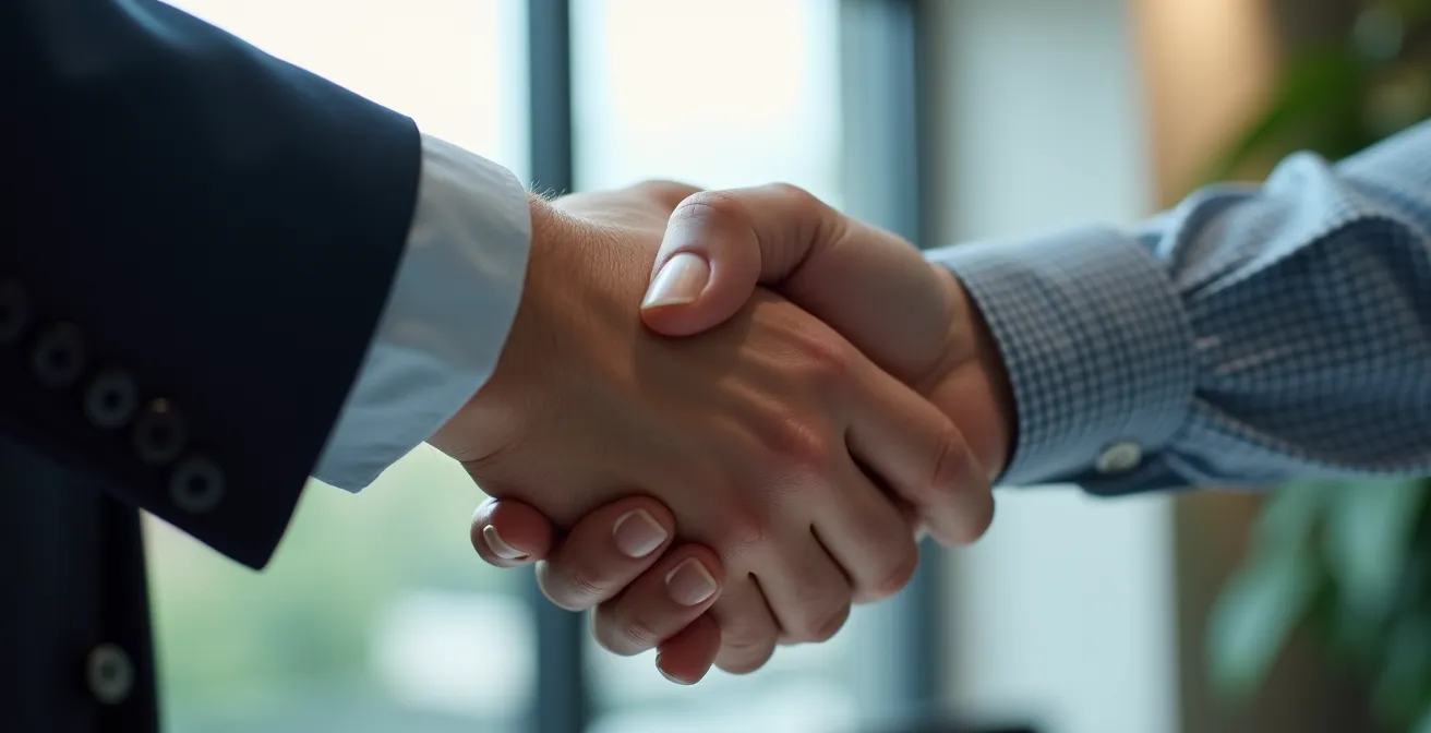 Poignée de main professionnelle symbolisant un accord énergétique