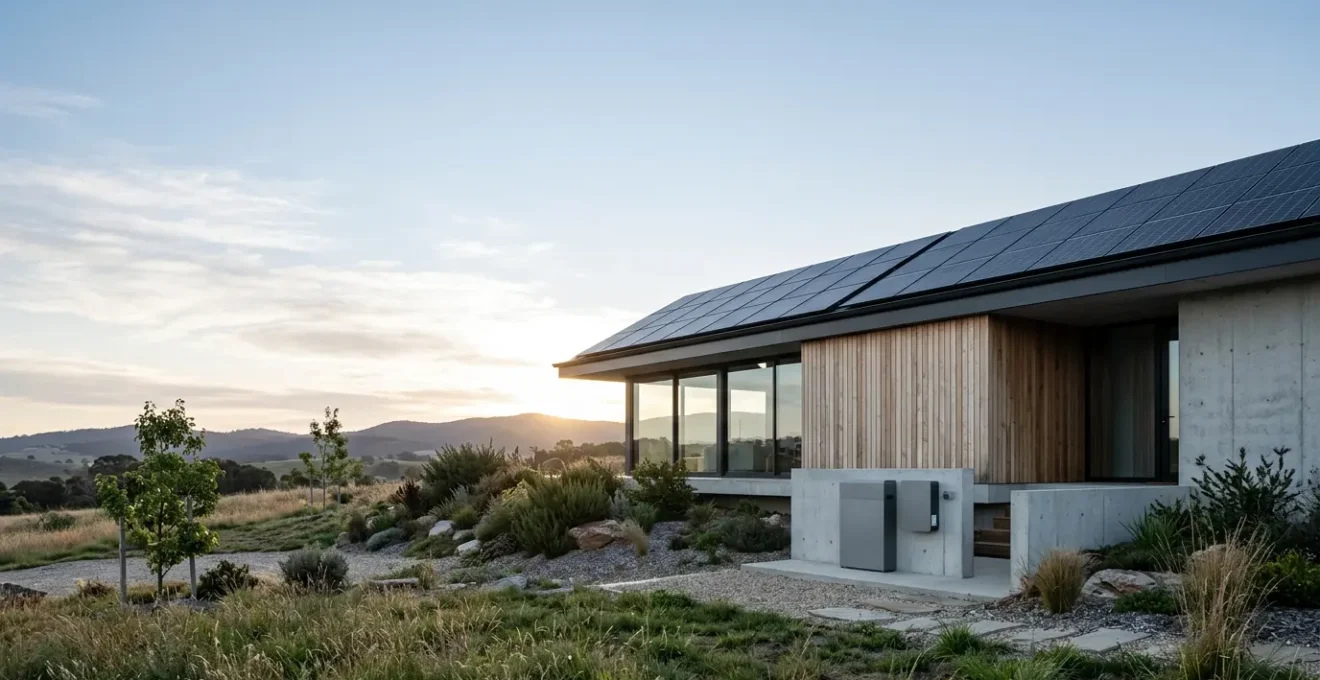 Installation de batterie de stockage solaire dans une maison moderne avec panneaux photovoltaïques