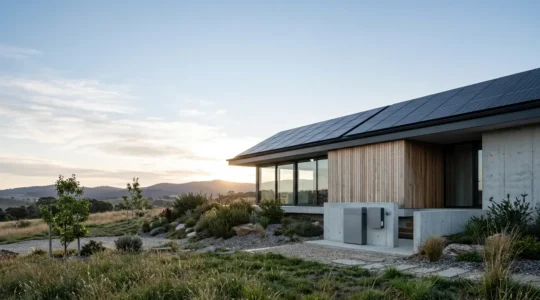 Installation de batterie de stockage solaire dans une maison moderne avec panneaux photovoltaïques