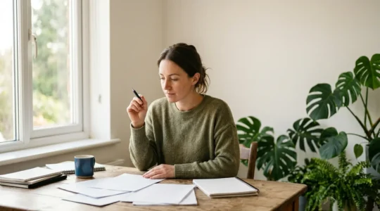 Une personne consultant un tableau de données environnementales pour calculer son empreinte carbone individuelle