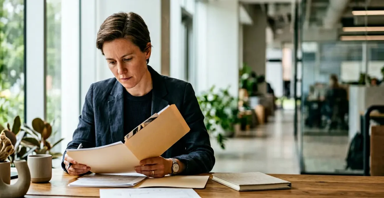 Professionnel analysant des critères de choix énergétiques pour son entreprise dans un environnement de travail contemporain