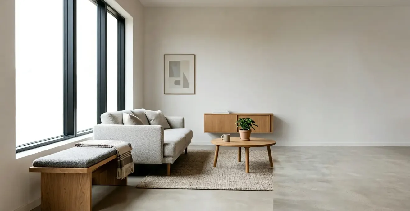 Intérieur chaleureux d'une maison moderne avec système de chauffage efficace et isolation visible