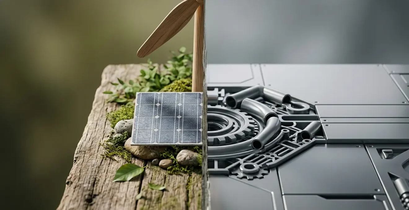 Scène symbolisant la quête d'authenticité dans l'électricité verte face aux fausses promesses environnementales