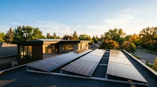 Installation photovoltaïque résidentielle avec panneaux solaires sur toiture orientée vers le soleil