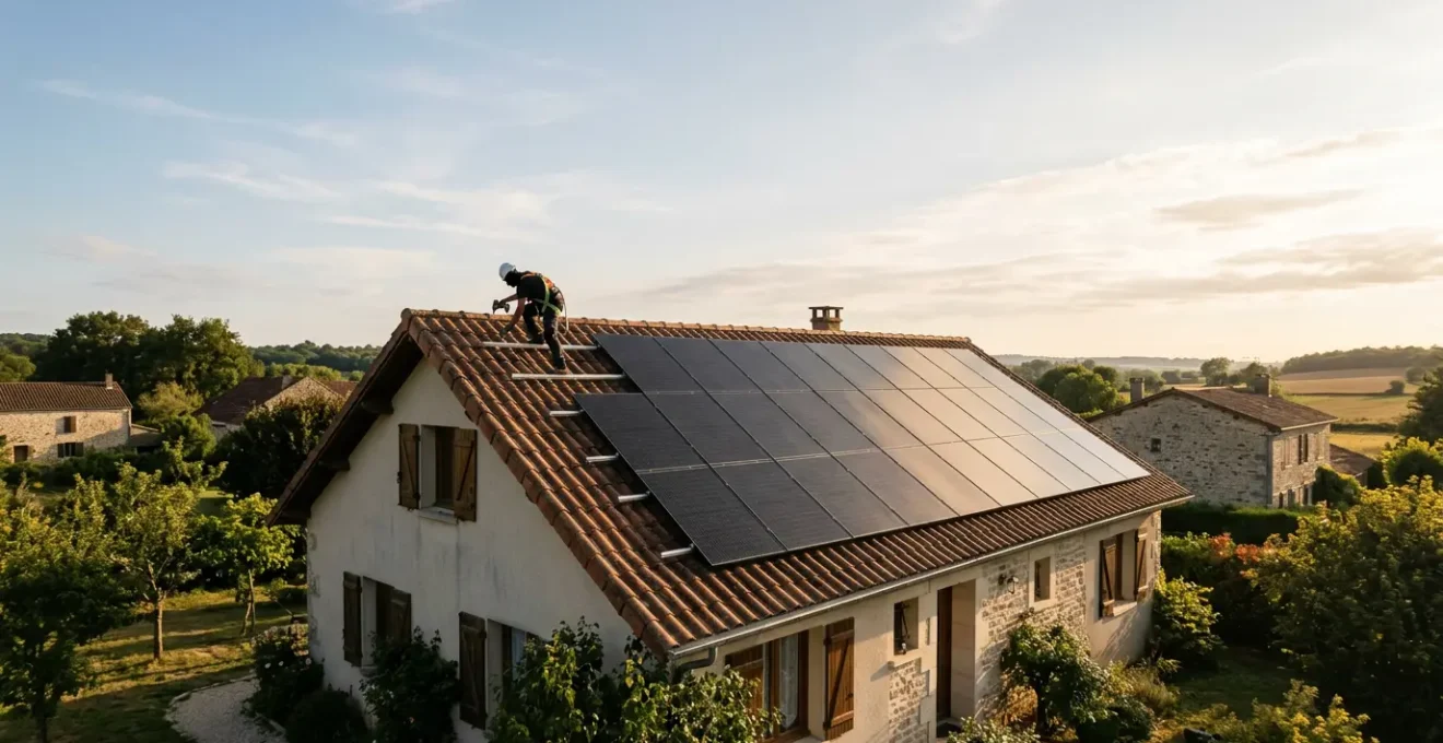 Installation professionnelle de panneaux solaires photovoltaïques sur toiture résidentielle en France