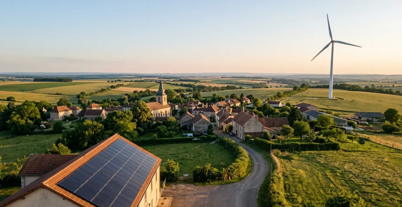 Production d'électricité locale dans une commune rurale avec panneaux solaires et éoliennes