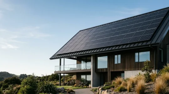 Installation de panneaux solaires photovoltaïques sur une toiture avec tableaux de bord de performance et indicateurs de rentabilité