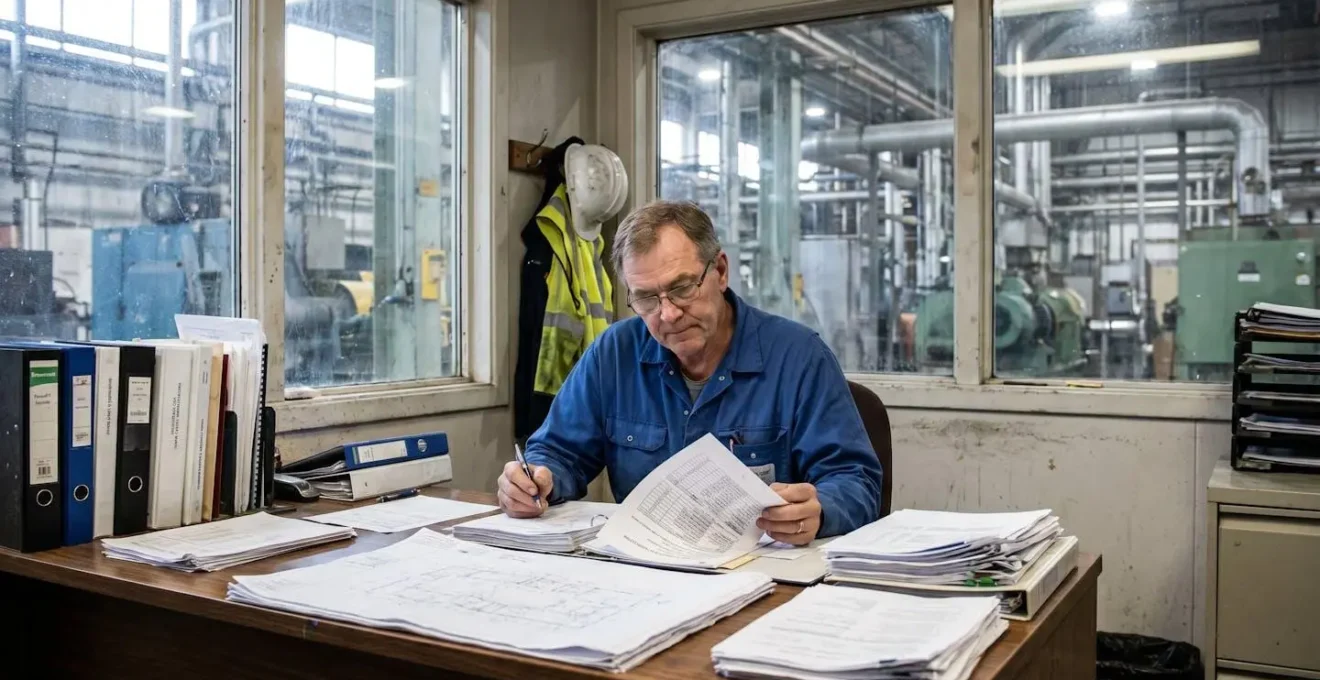 Gestionnaire énergie d'une entreprise industrielle consultant des documents réglementaires pour vérifier son éligibilité à une exonération d'accise